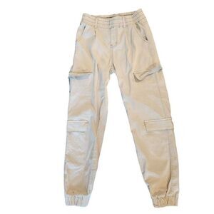 Vintage 90s Y2K VIP Cargo Jogger Pants Size 5/6 Off White Beige Rave Club Wear